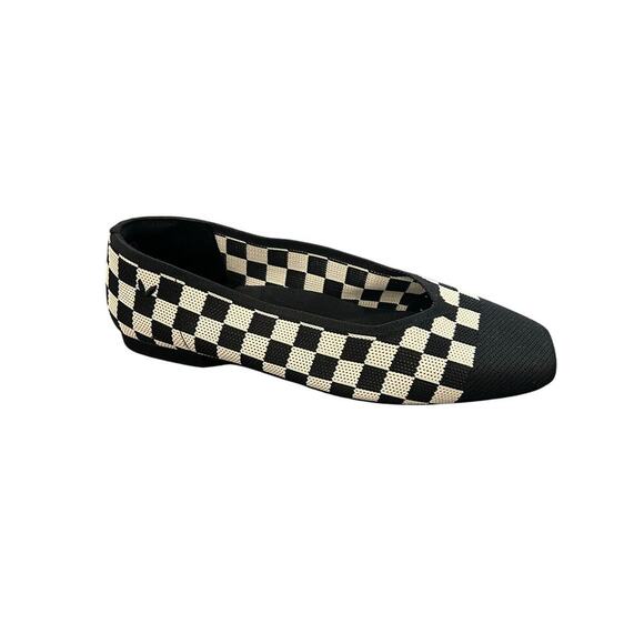 Vivaia Shoes - VIVAIA Margot 2.0 Square Toe V-Cut Flats Checker Print Size 39.5